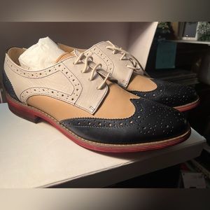 Apricot, cream and navy leather oxfords. NIB